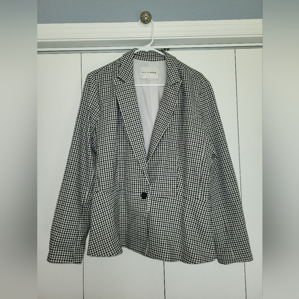 Alice Hope XL Black, White & Olive Green Gingham Blazer